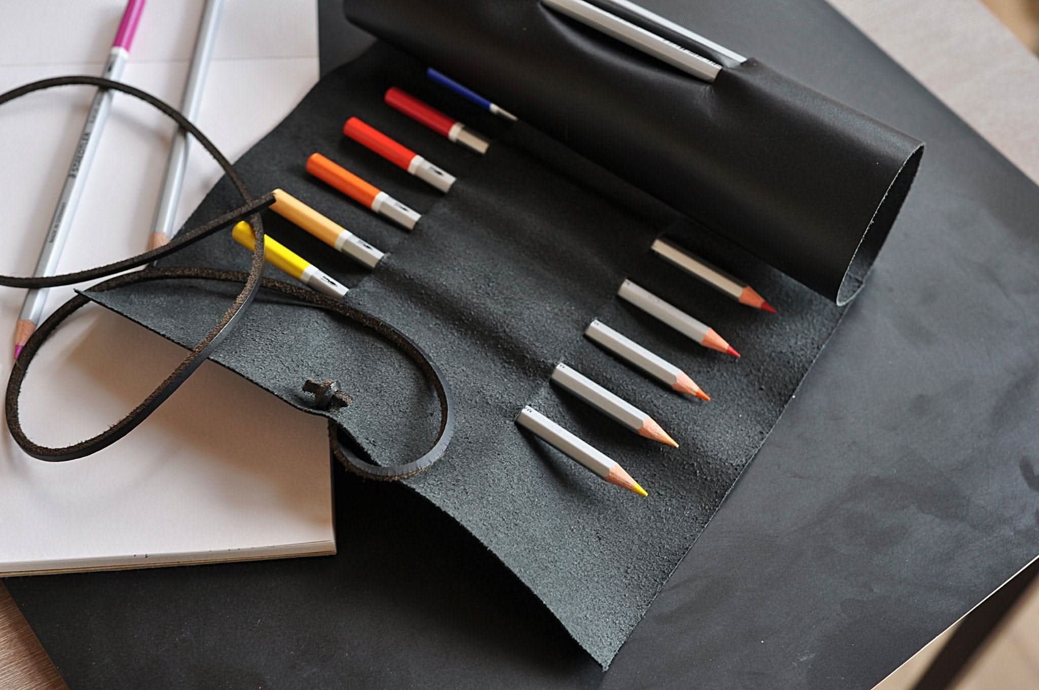 Handcrafted Leather Pencil Roll Organizer - Zhoras333 US