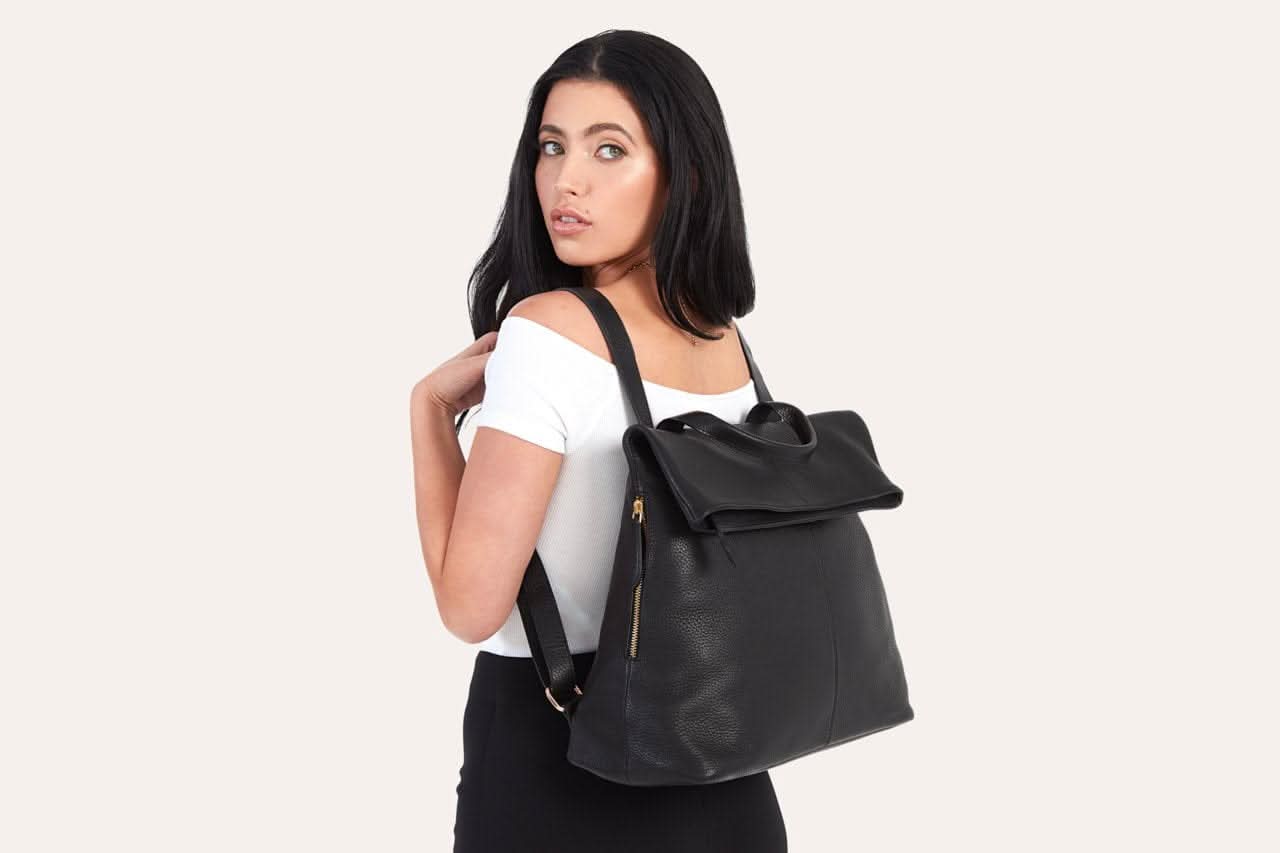 Urban Foldover Leather Backpack Tote - Zhoras333 US