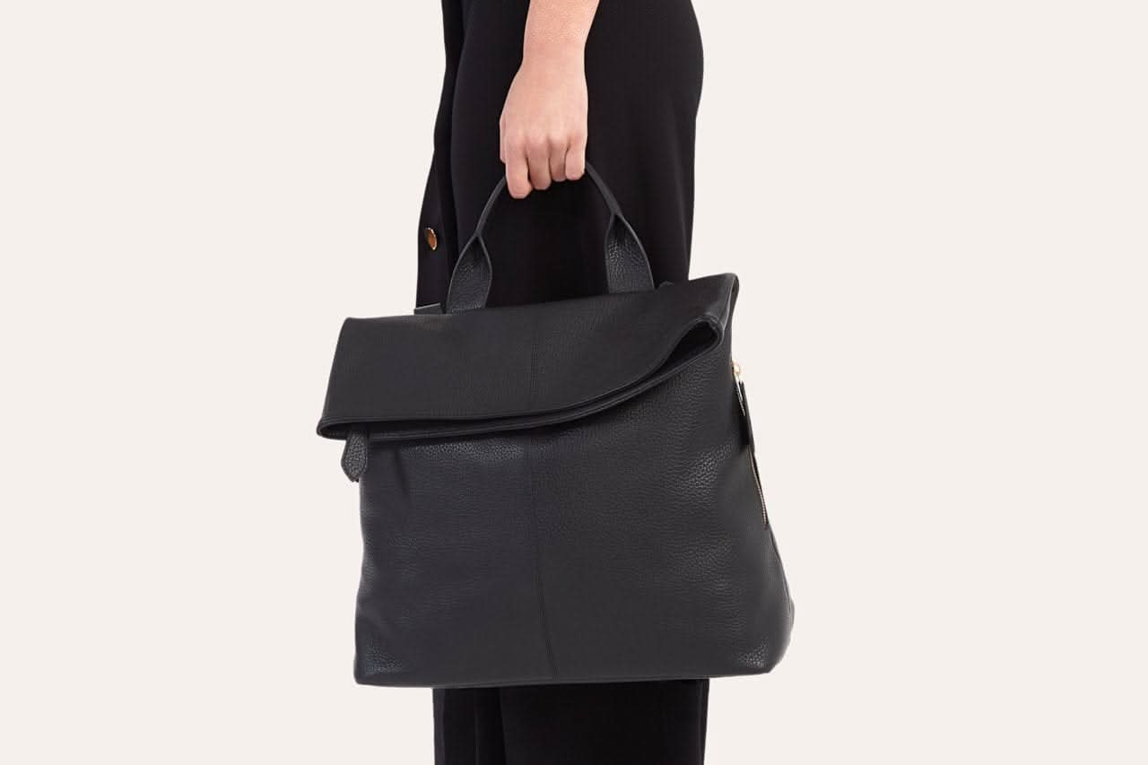 Urban Foldover Leather Backpack Tote - Zhoras333 US