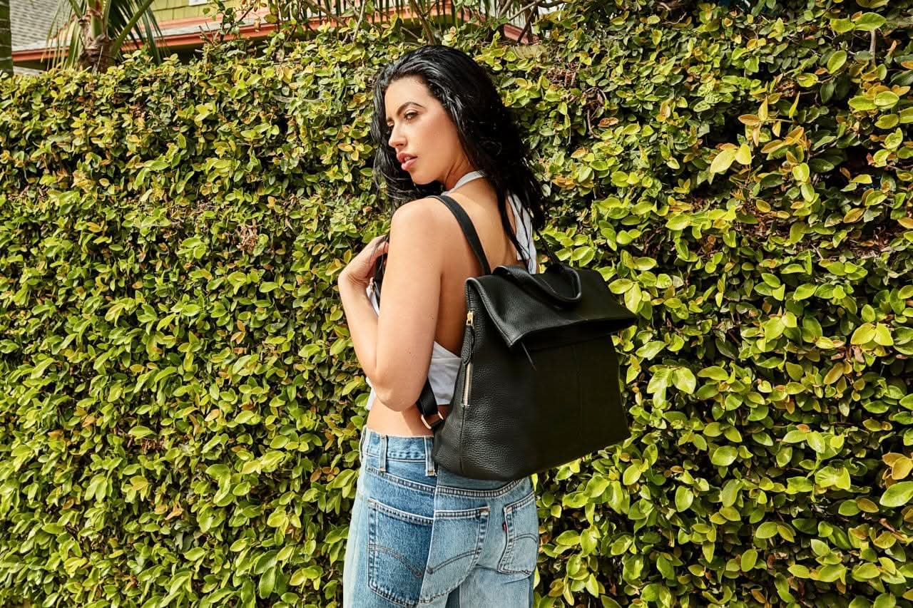 Urban Foldover Leather Backpack Tote - Zhoras333 US