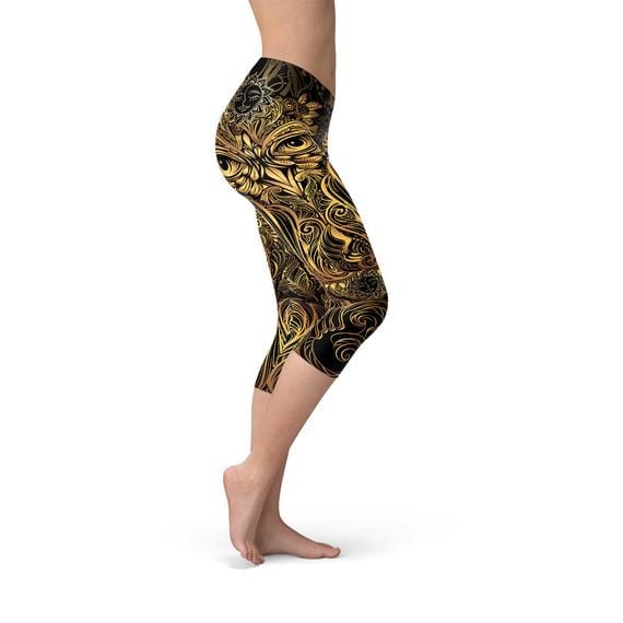 Golden Wisdom Glide Owl Print Capris - Zhoras333 US